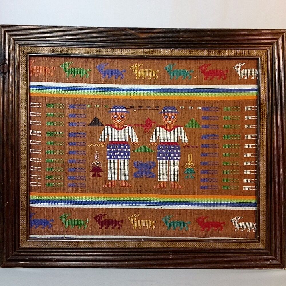 Peruvian Woven Tapestry Framed Wall Art Southwestern Textile 20x16 Vintage